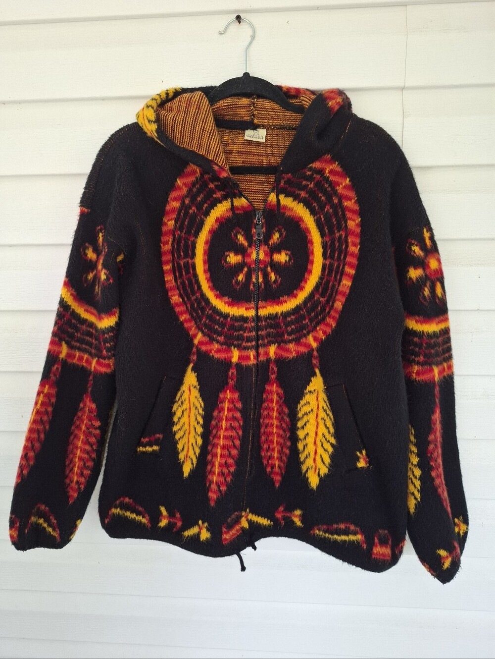 Sisandina Handcrafted Ecuadorian Wool Dreamcatcher Sweater Jacket Hooded VTG